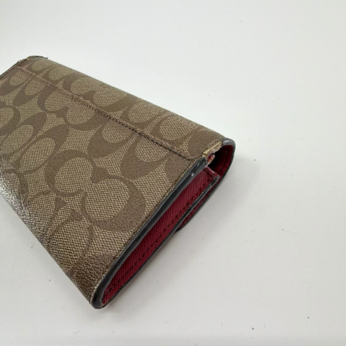 Coach Signature C Flap Brown Coated Canvas Wallet