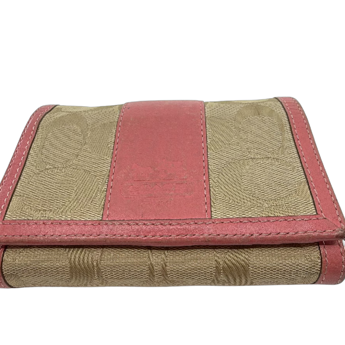 Coach Signature Trifold Pink C Canvas & Leather Wallet