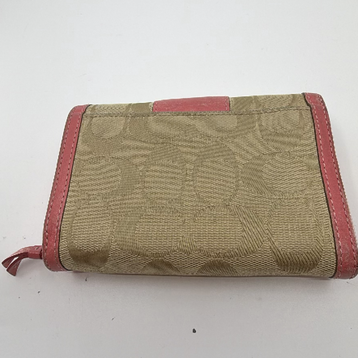 Coach Signature Trifold Pink C Canvas & Leather Wallet