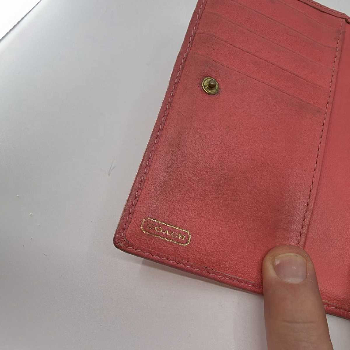Coach Signature Trifold Pink C Canvas & Leather Wallet