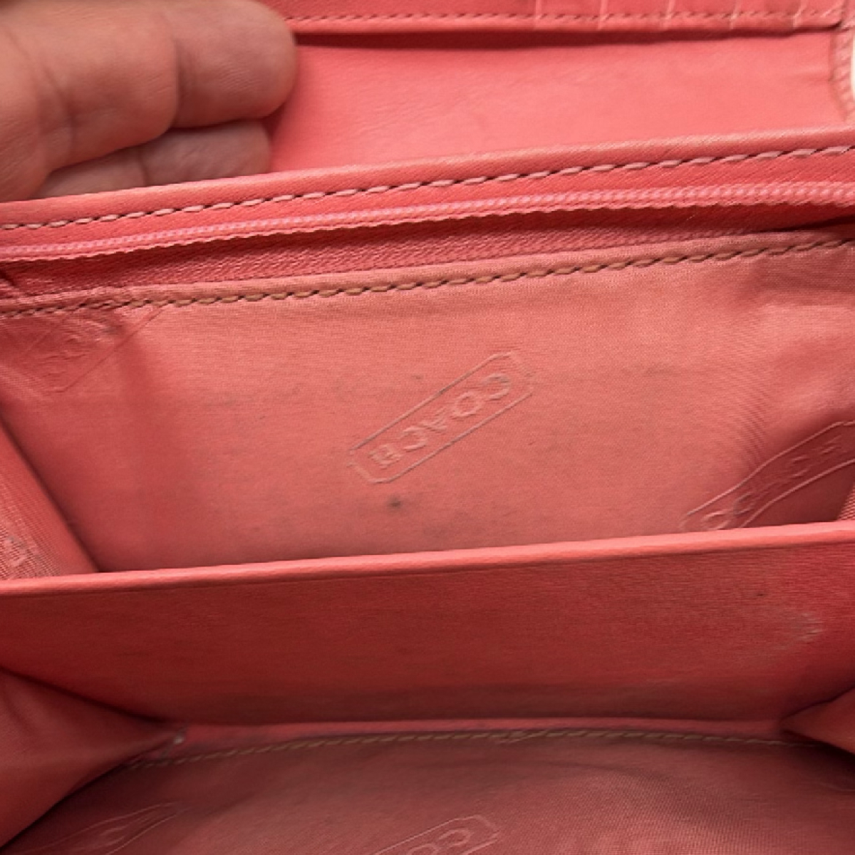 Coach Signature Trifold Pink C Canvas & Leather Wallet