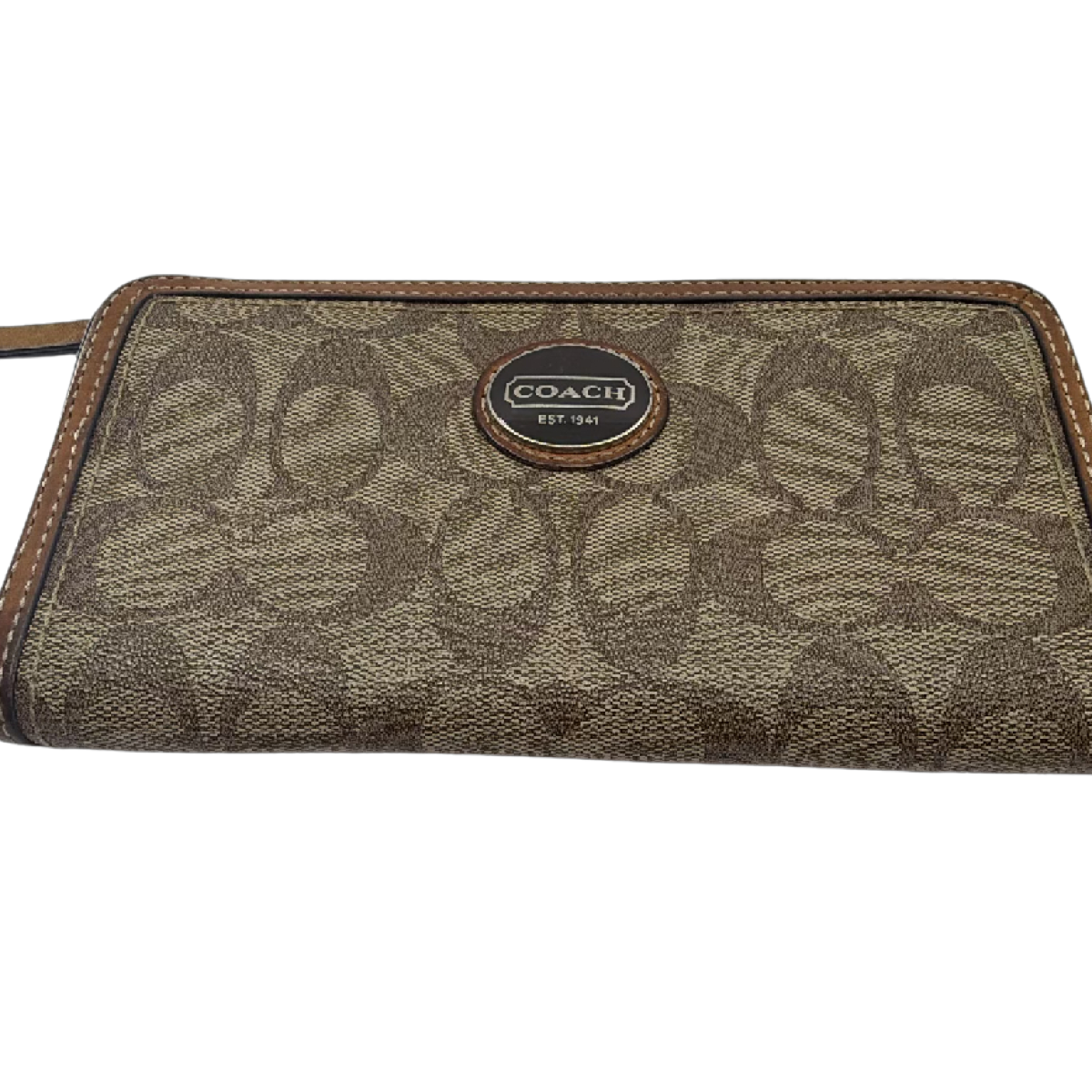 Coach Signature C Zip Around Brown Coated Canvas Wallet
