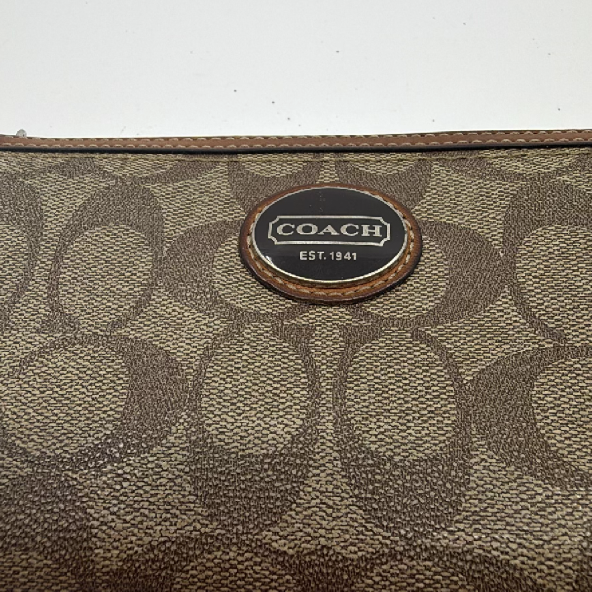 Coach Signature C Zip Around Brown Coated Canvas Wallet