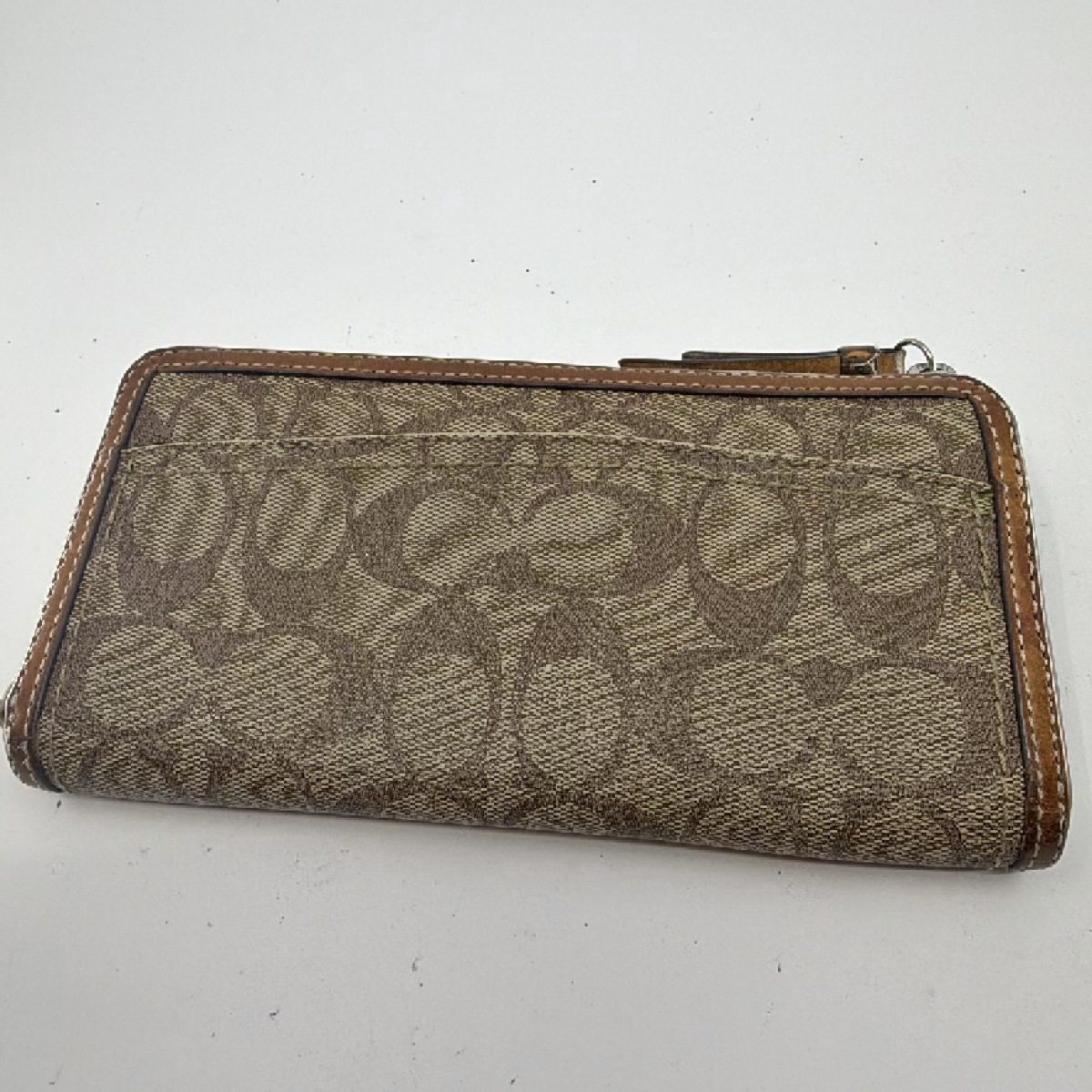 Coach Signature C Zip Around Brown Coated Canvas Wallet