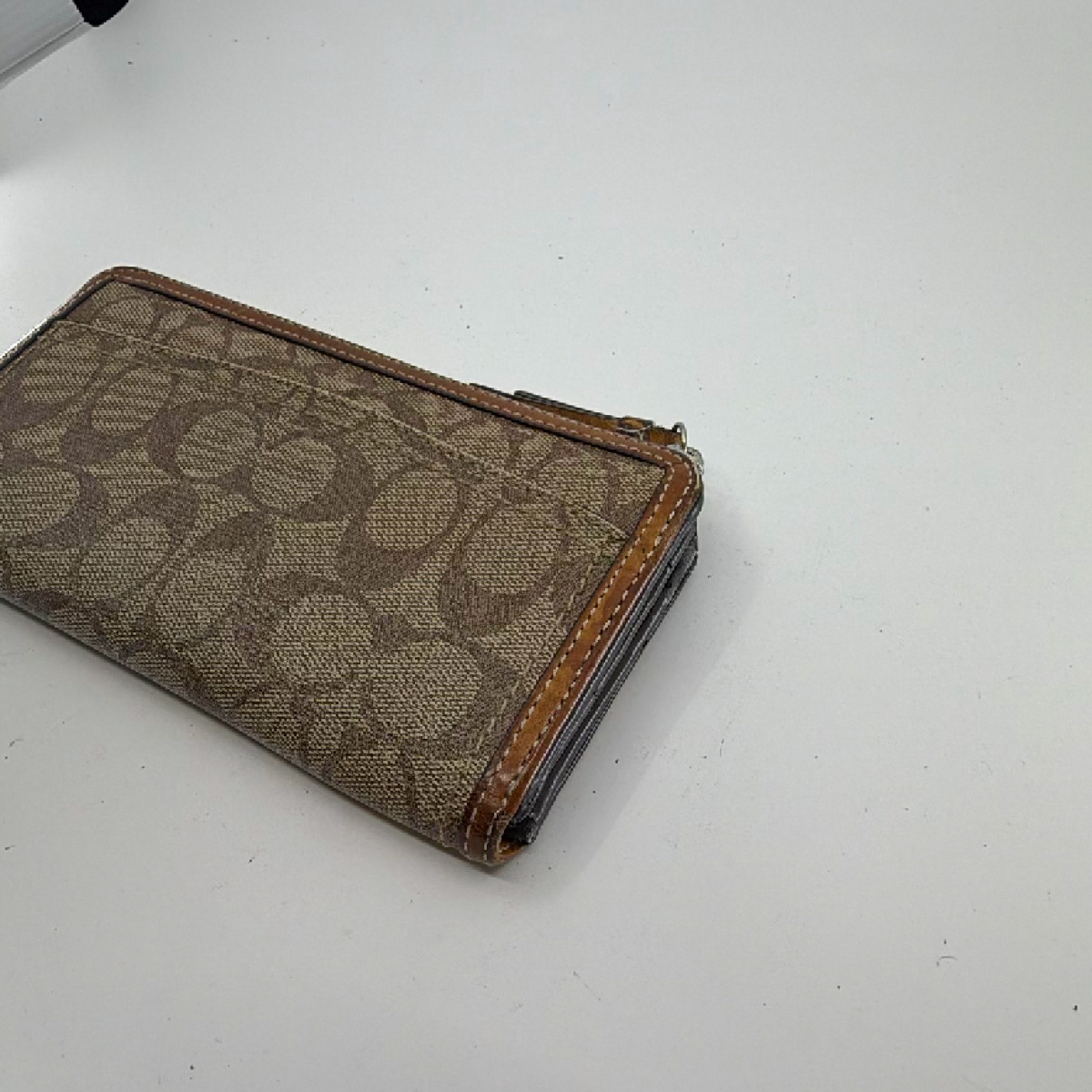 Coach Signature C Zip Around Brown Coated Canvas Wallet
