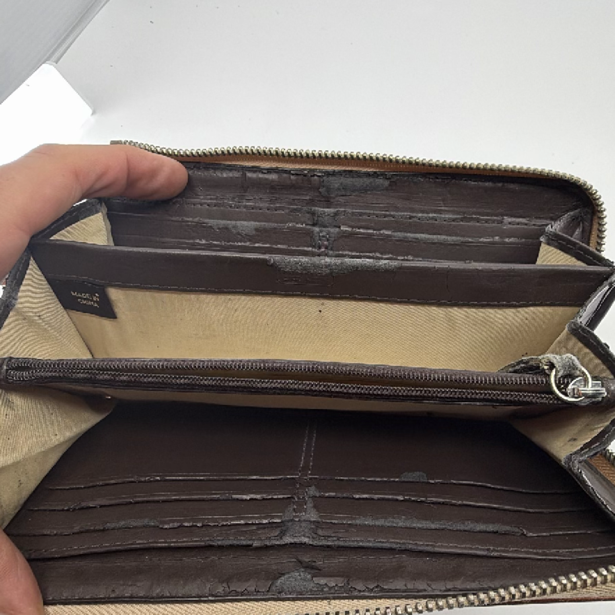 Coach Signature C Zip Around Brown Coated Canvas Wallet