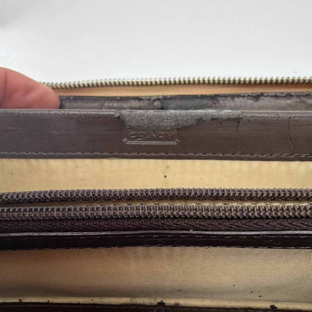 Coach Signature C Zip Around Brown Coated Canvas Wallet