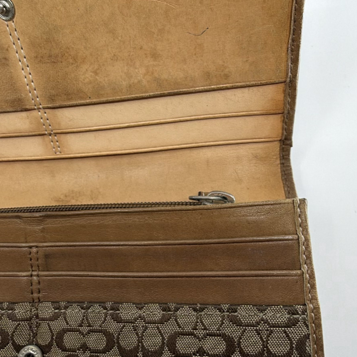 Coach Signature C Flap Brown Canvas Leather Wallet