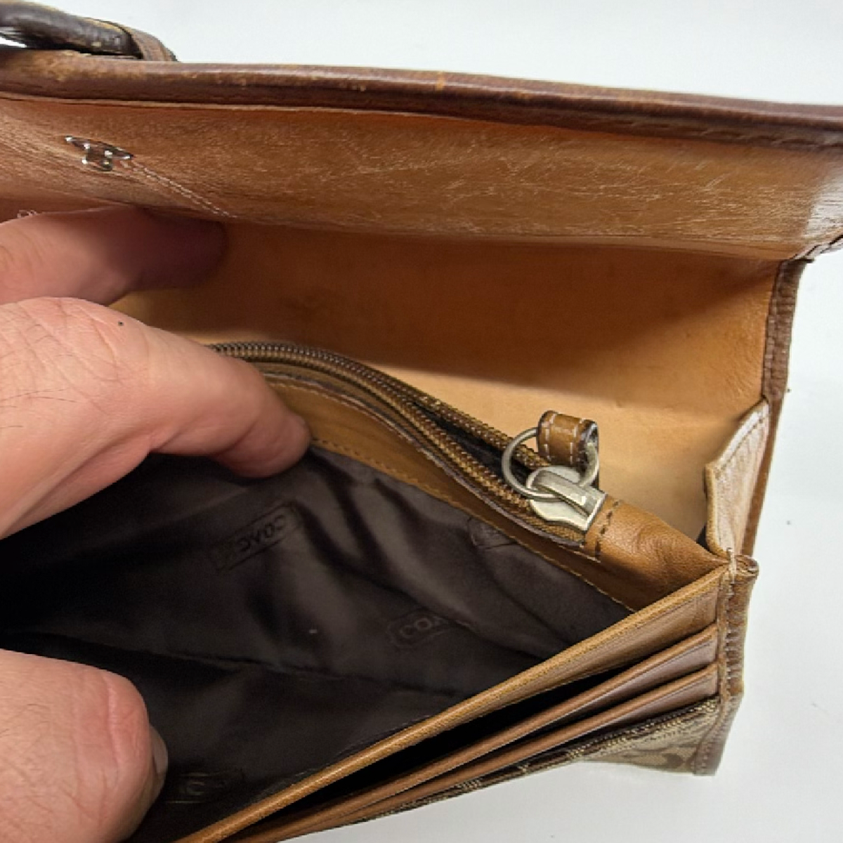 Coach Signature C Flap Brown Canvas Leather Wallet