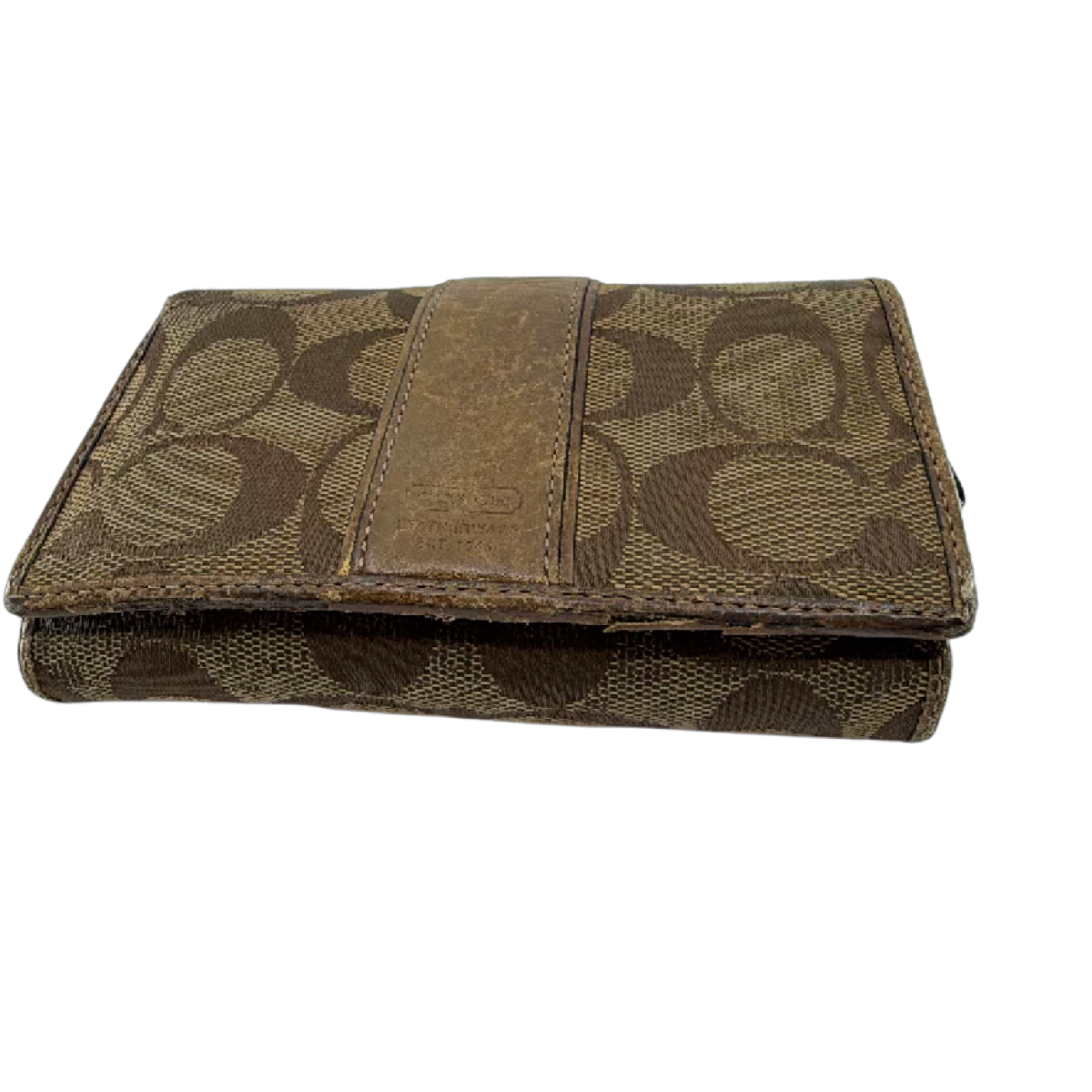 Coach Signature Brown Canvas Leather Trim Wallet