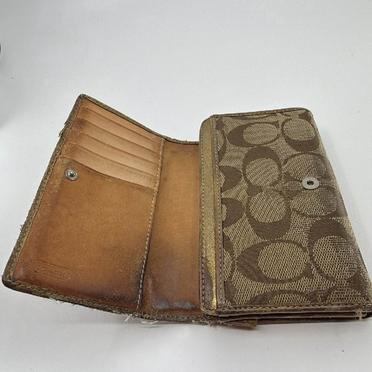 Coach Signature Brown Canvas Leather Trim Wallet