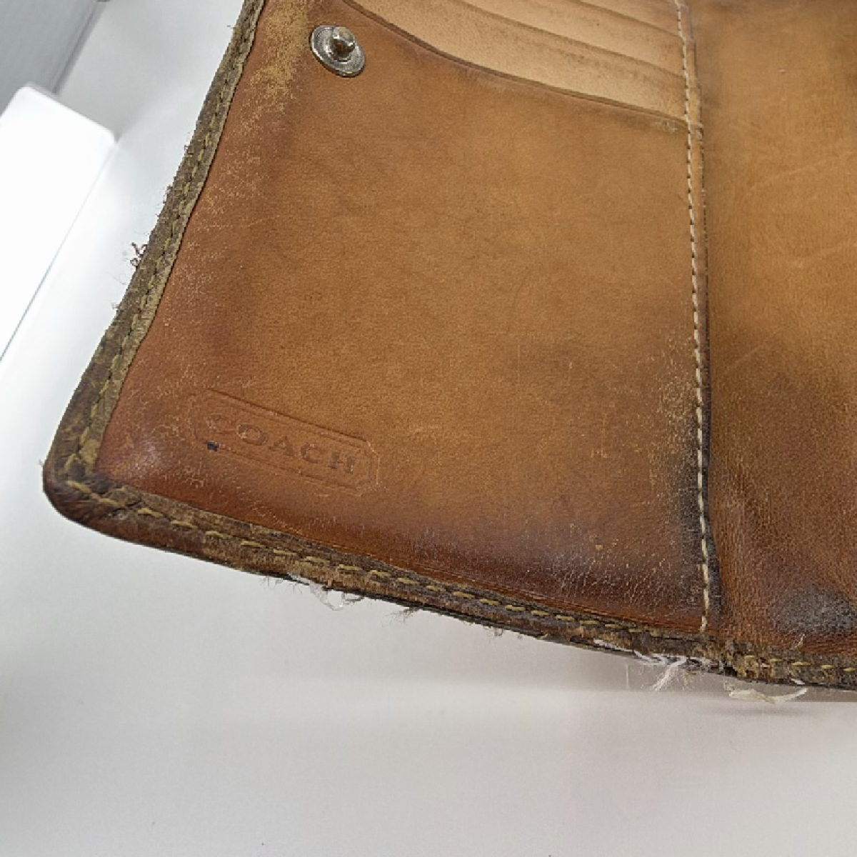 Coach Signature Brown Canvas Leather Trim Wallet