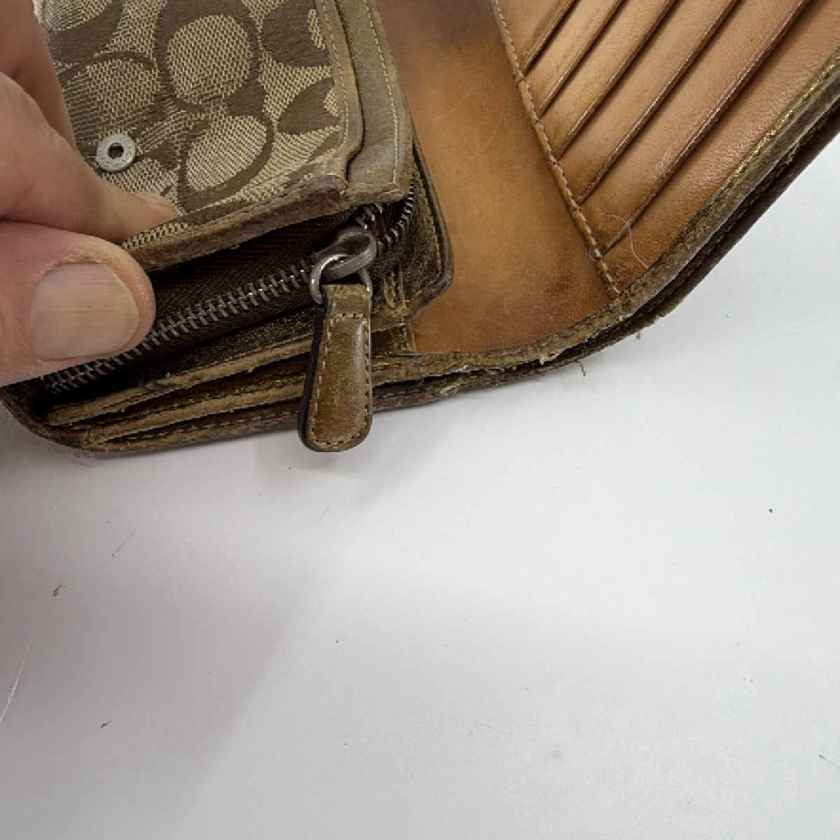 Coach Signature Brown Canvas Leather Trim Wallet