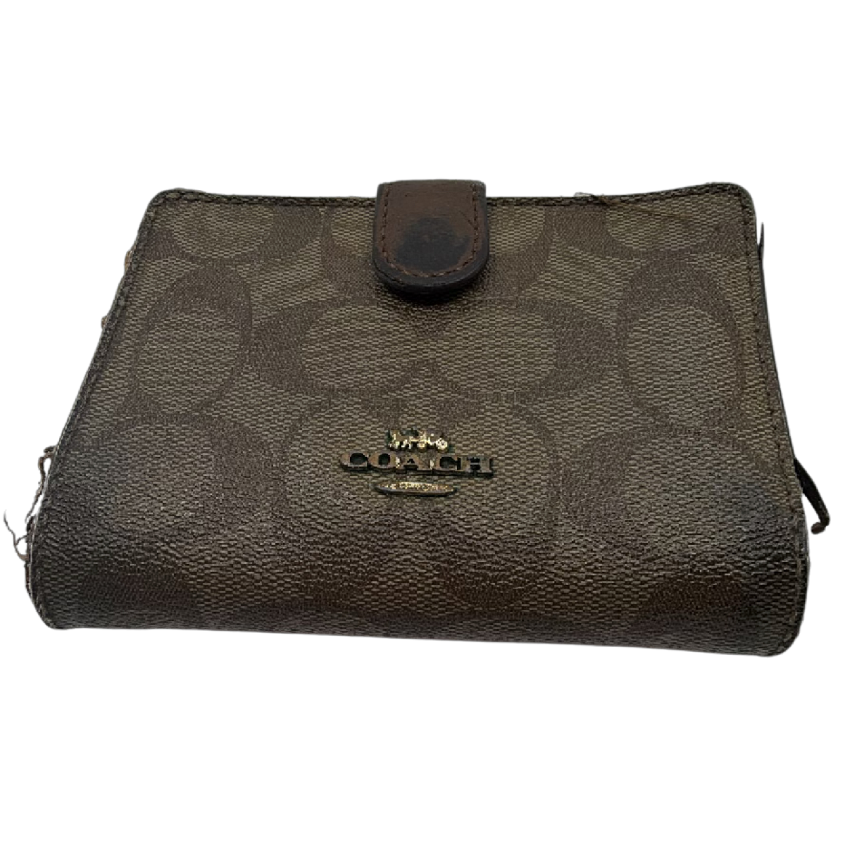 Coach Compact Brown Signature C Coated Canvas Wallet