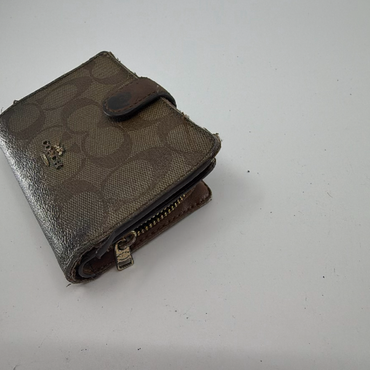 Coach Compact Brown Signature C Coated Canvas Wallet