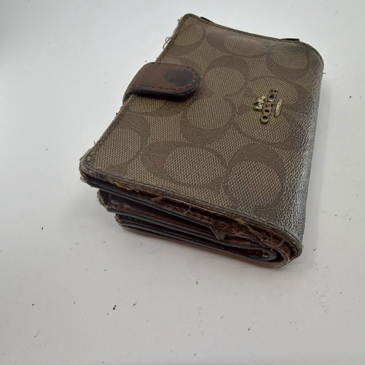 Coach Compact Brown Signature C Coated Canvas Wallet