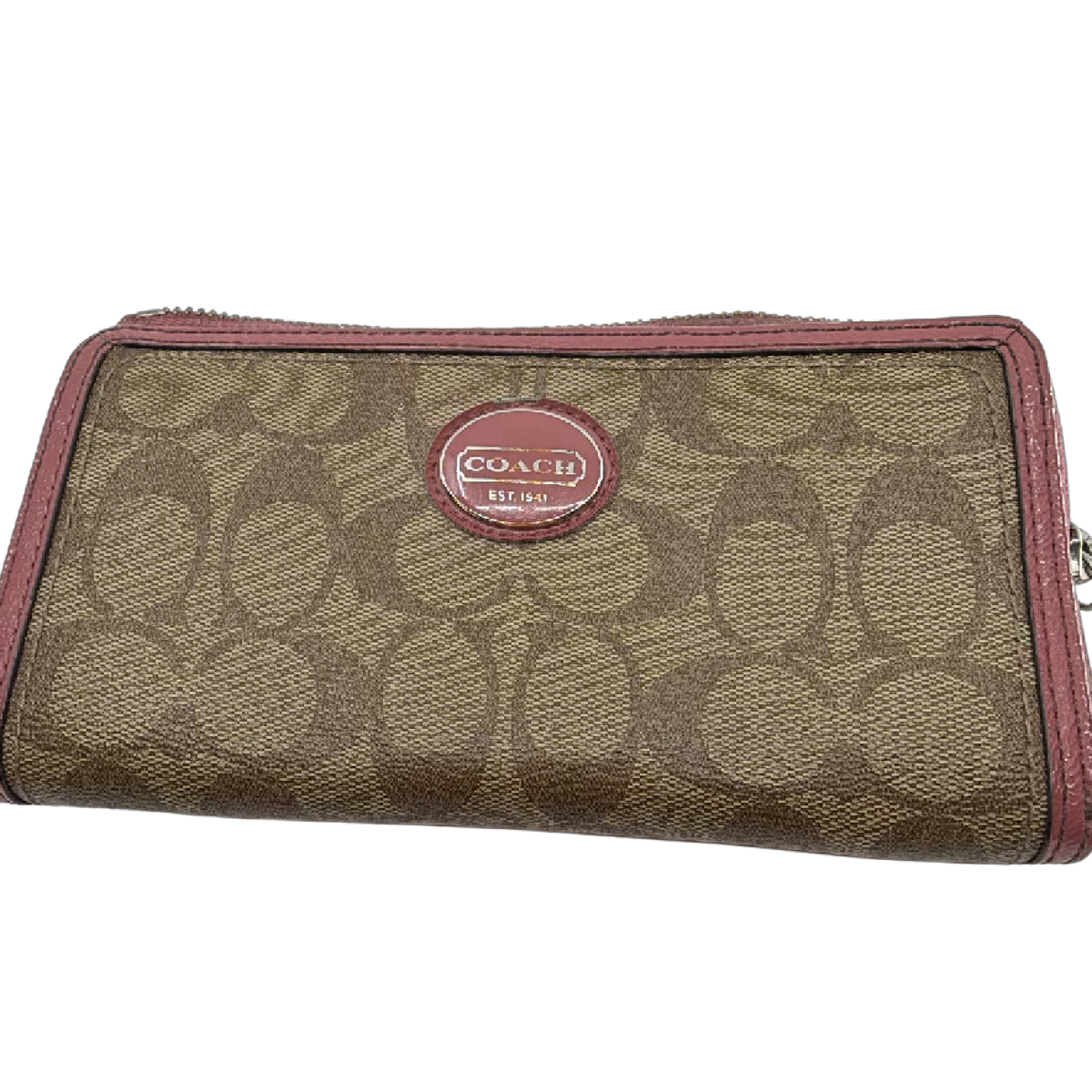 Coach Signature C Zip Around Brown Coated Canvas Wallet