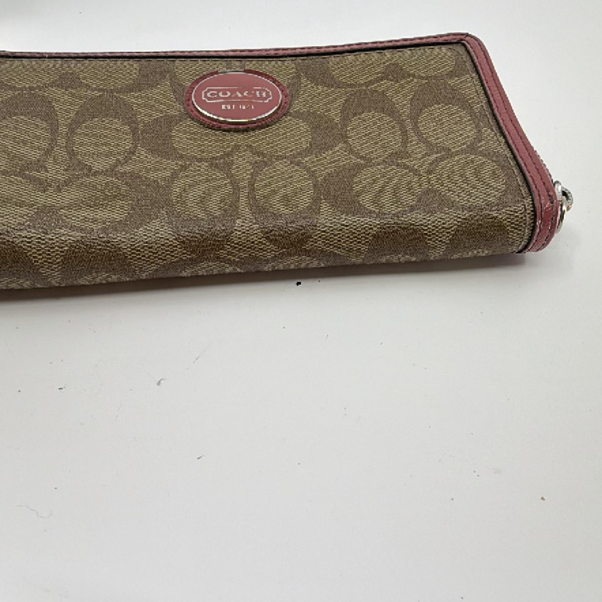 Coach Signature C Zip Around Brown Coated Canvas Wallet