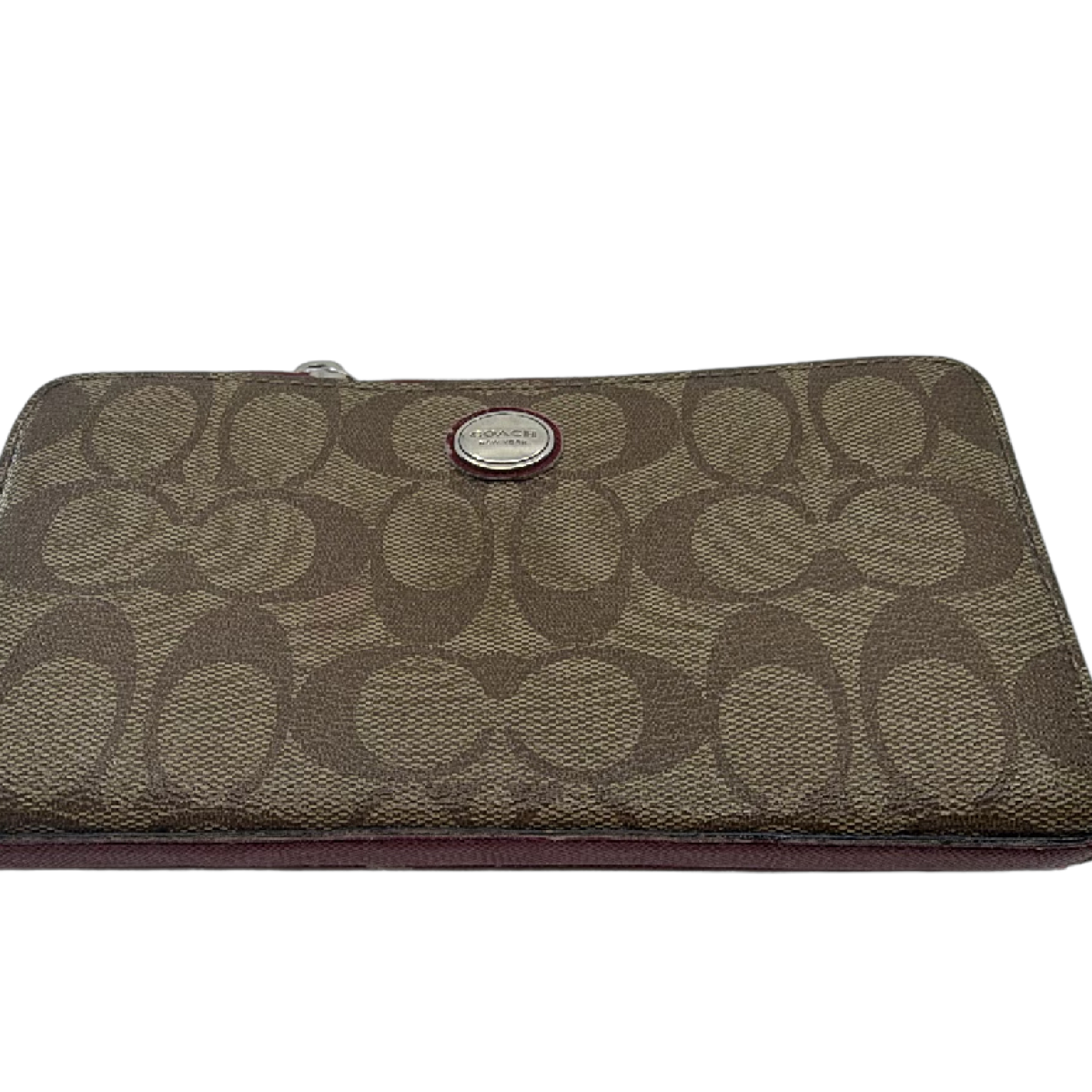 Coach Accordion Zip Wallet Brown Signature Coated Canvas Wallet