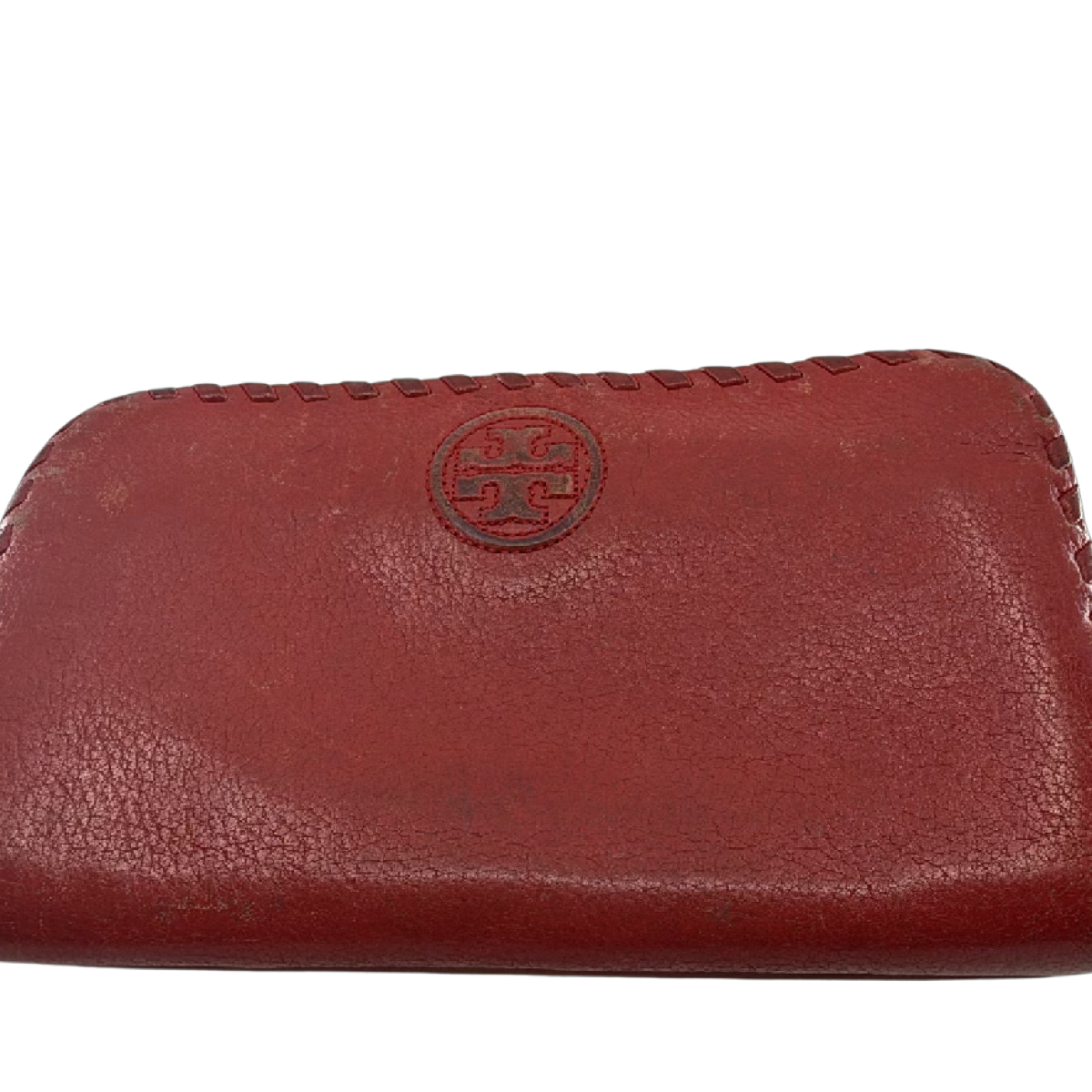 Tory Burch Laced Edge Red Leather Zip Wallet