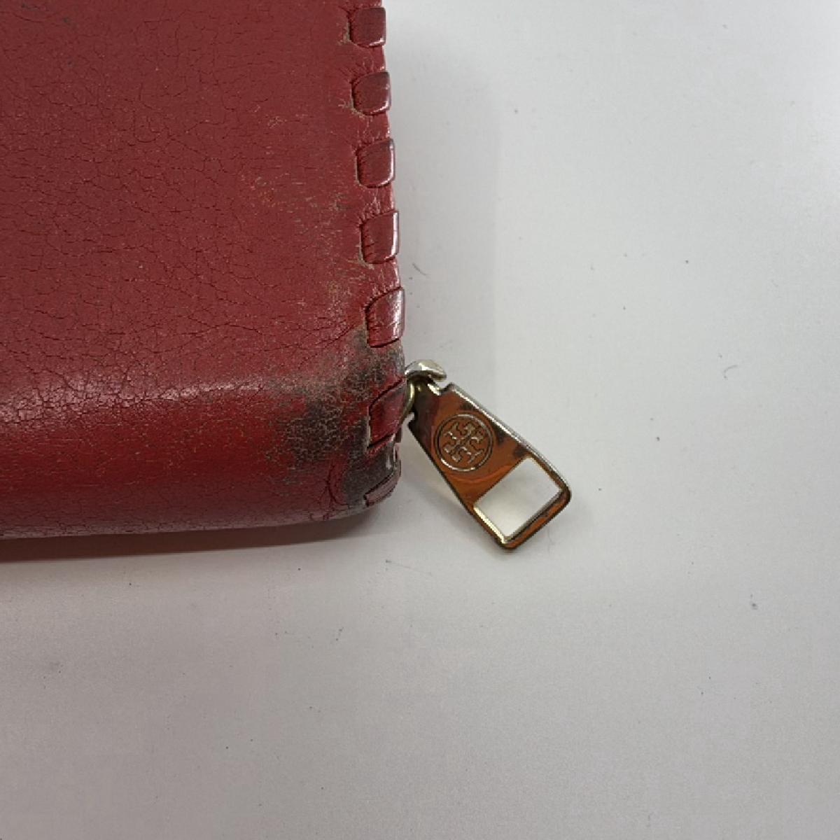 Tory Burch Laced Edge Red Leather Zip Wallet