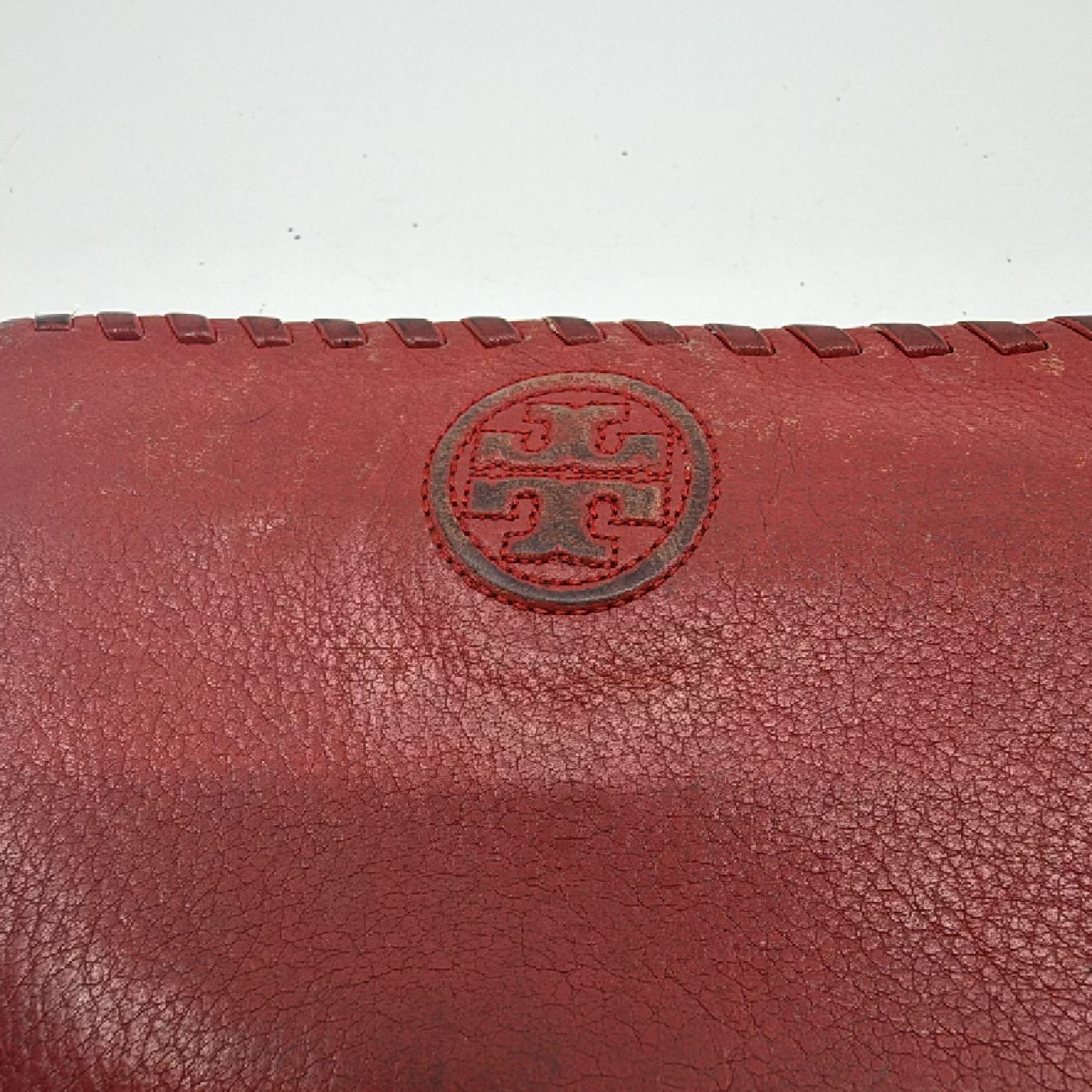Tory Burch Laced Edge Red Leather Zip Wallet