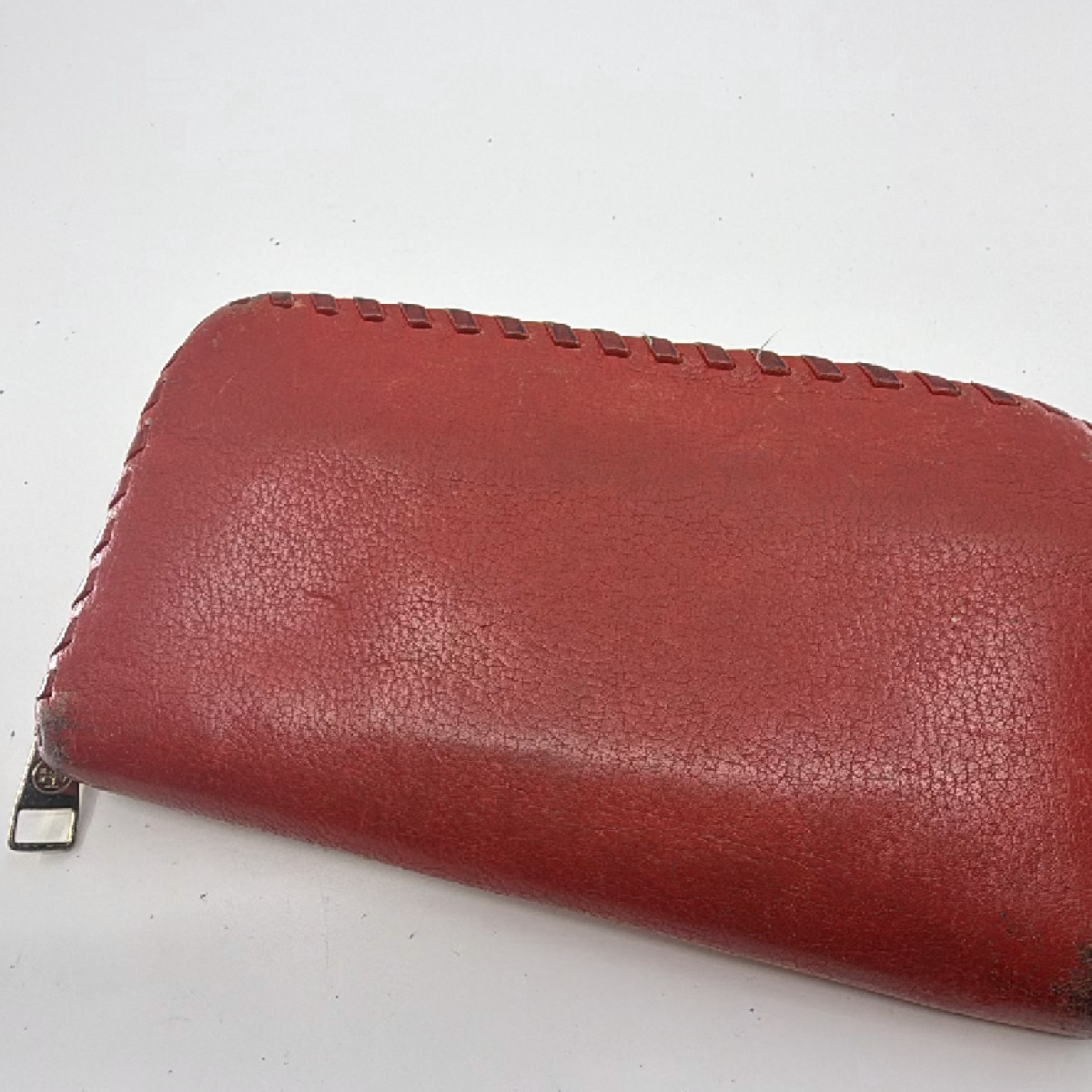 Tory Burch Laced Edge Red Leather Zip Wallet