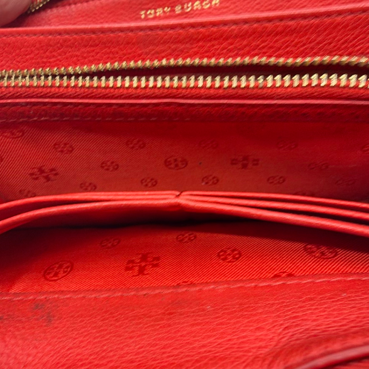 Tory Burch Laced Edge Red Leather Zip Wallet