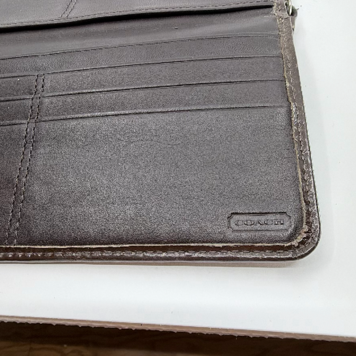 Coach Signature C Slim Brown Coated Canvas Leather Wallet