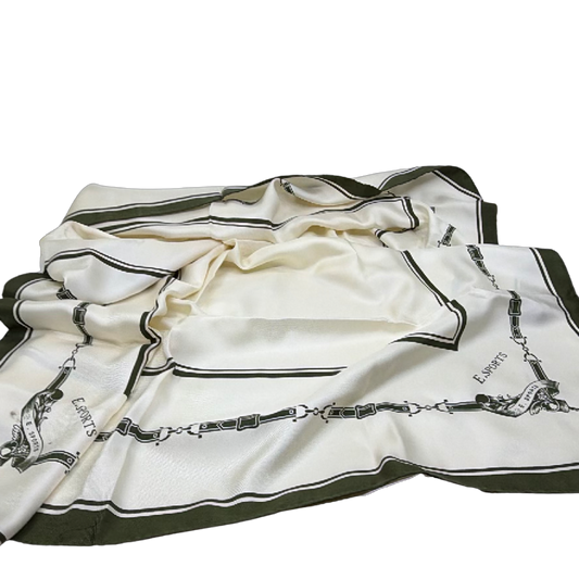 E.SPORTS Equestrian Print Cream Silk Scarf