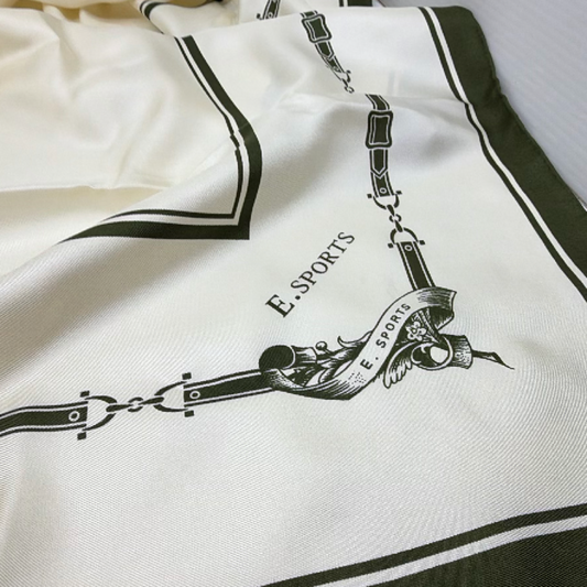 E.SPORTS Equestrian Print Cream Silk Scarf