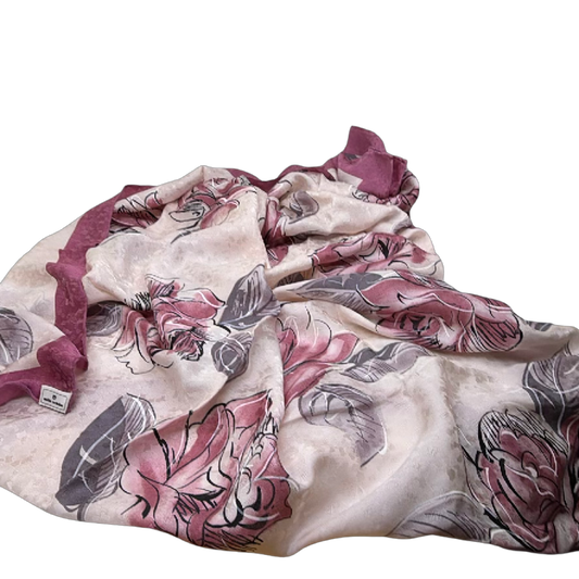 Mila Schön Cream Floral Print Silk Scarf