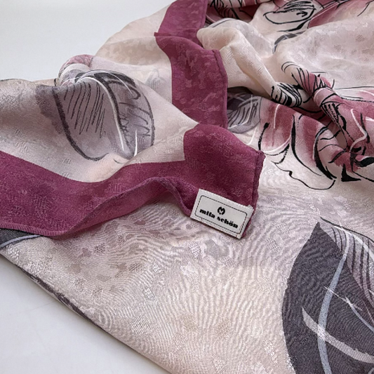 Mila Schön Cream Floral Print Silk Scarf
