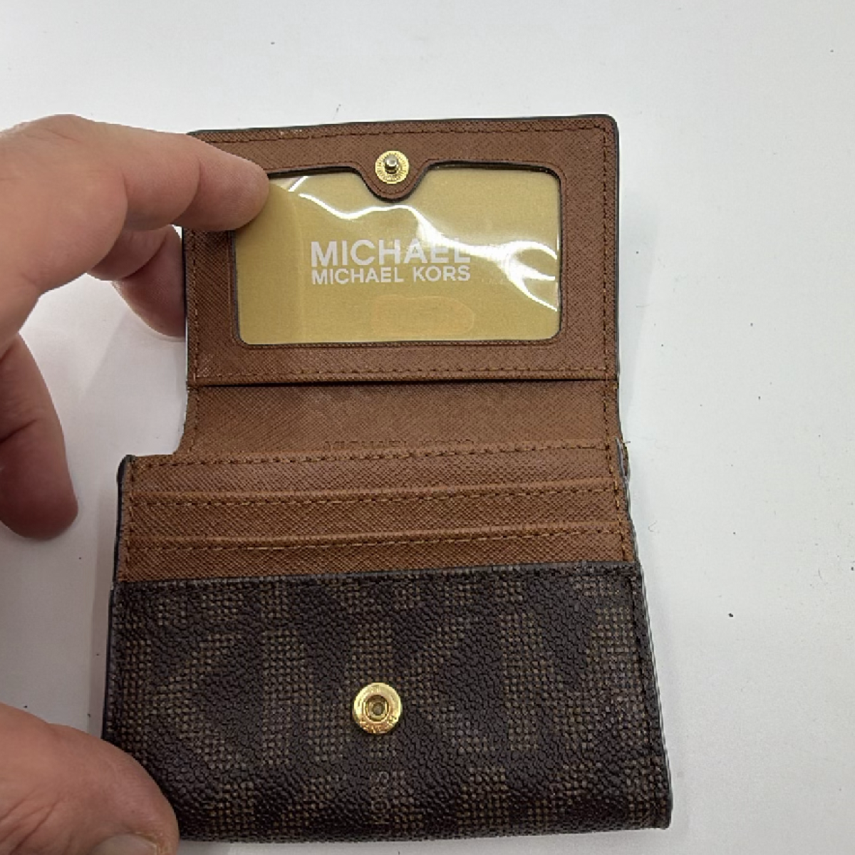 Michael Kors Compact Wallet Brown Signature Coated Canvas Wallet