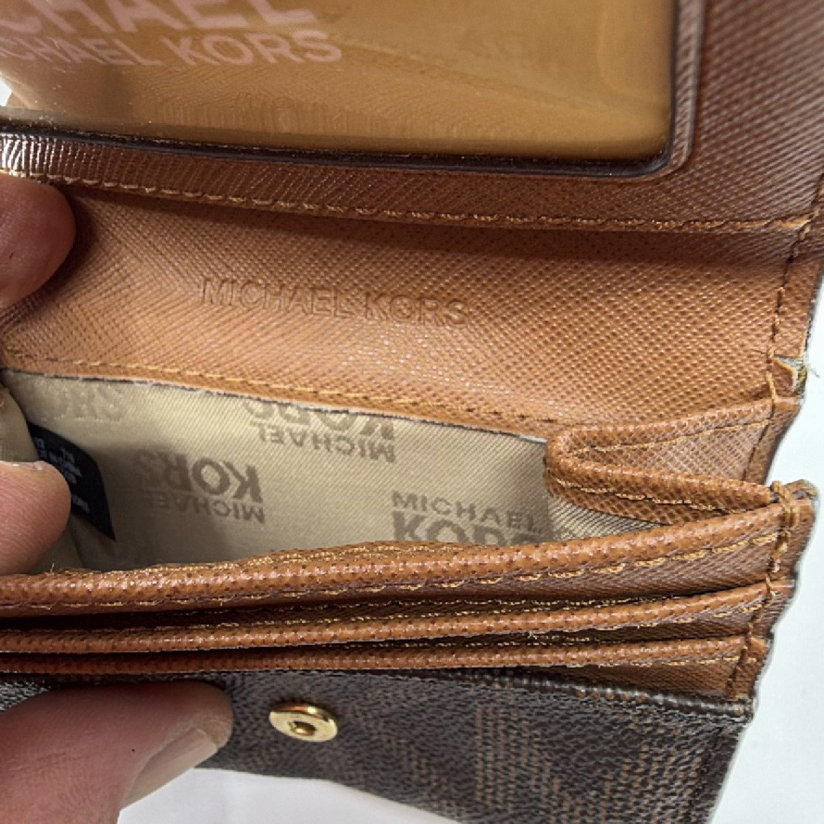 Michael Kors Compact Wallet Brown Signature Coated Canvas Wallet
