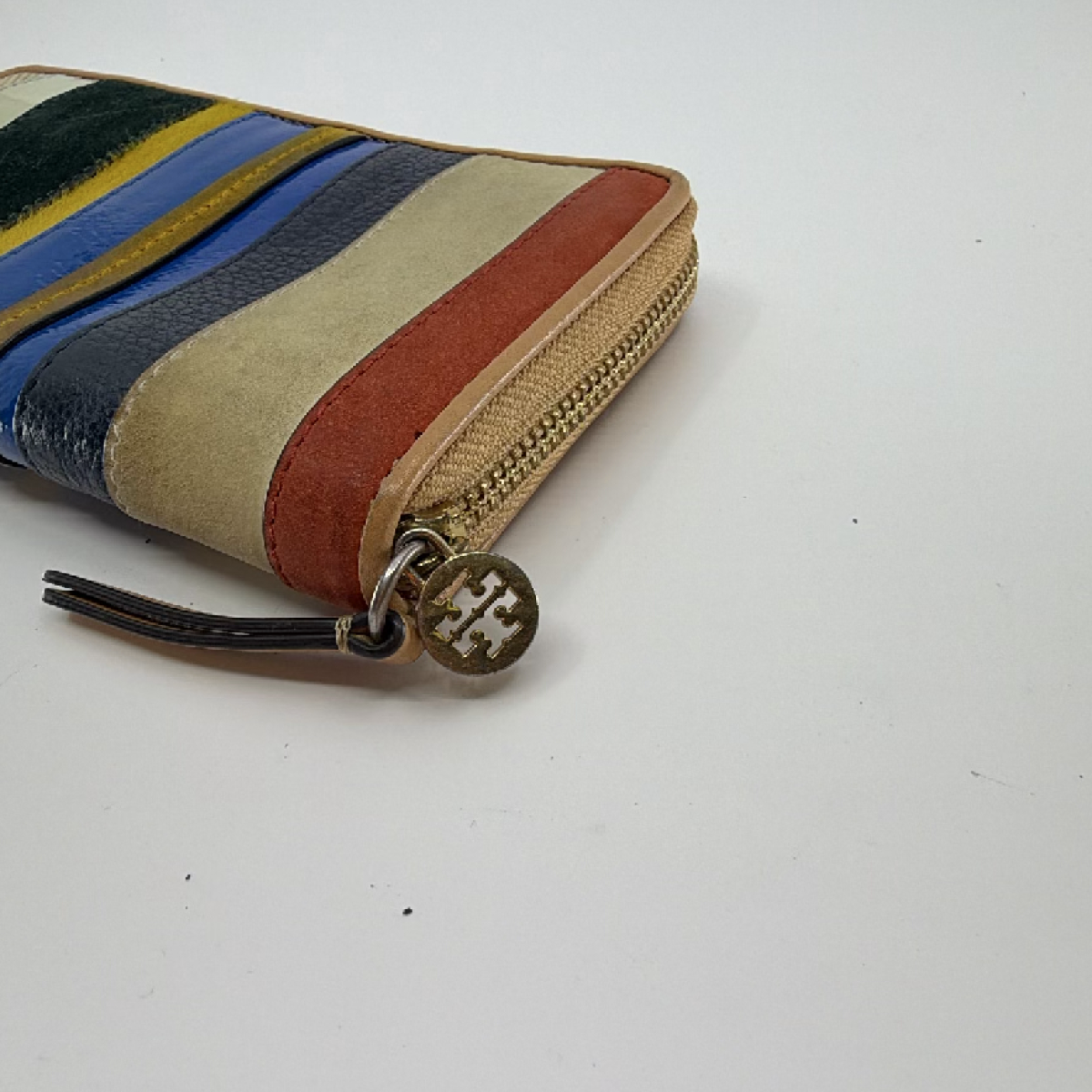 Tory Burch Striped Zip Continental Blue Leather Wallet