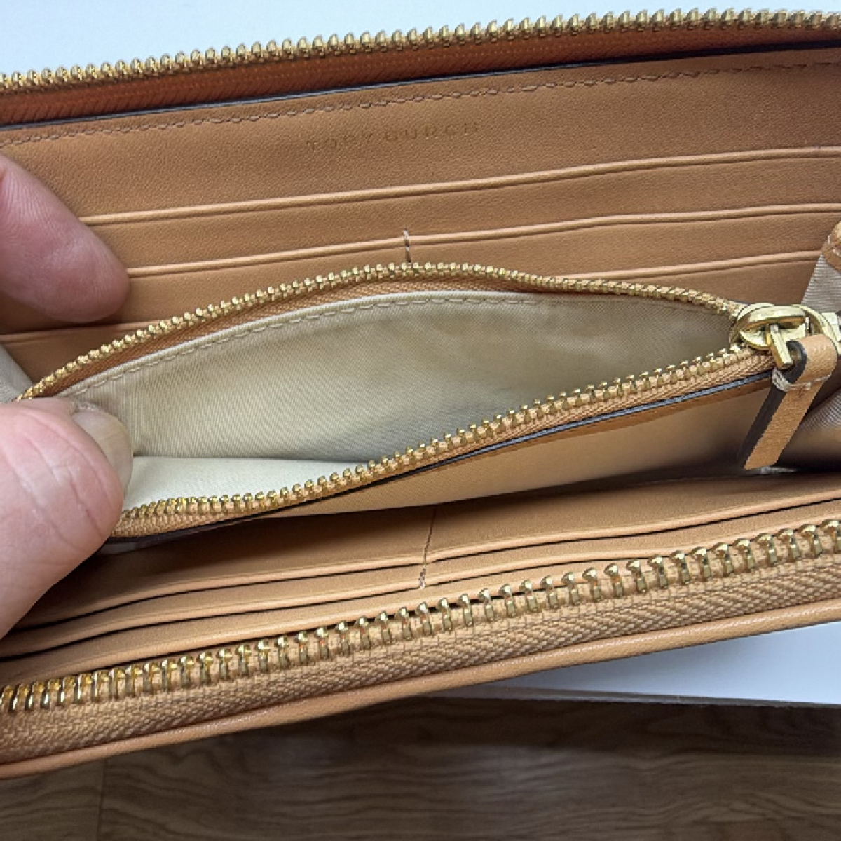 Tory Burch Striped Zip Continental Blue Leather Wallet