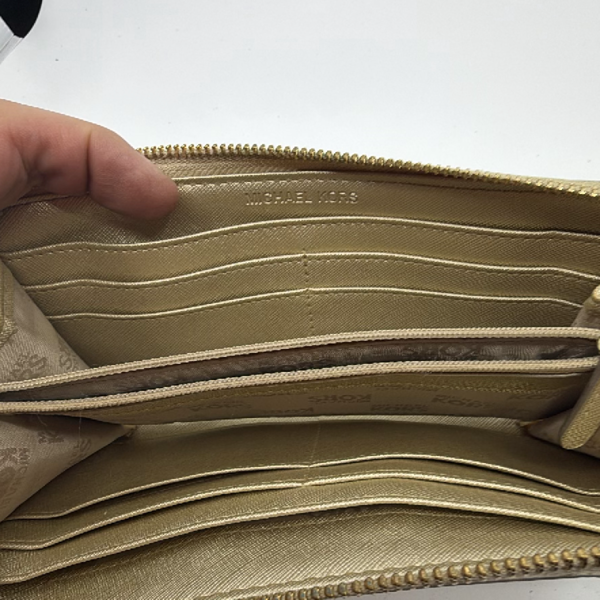 Michael Kors Gold MK Monogram Zip Around Wallet