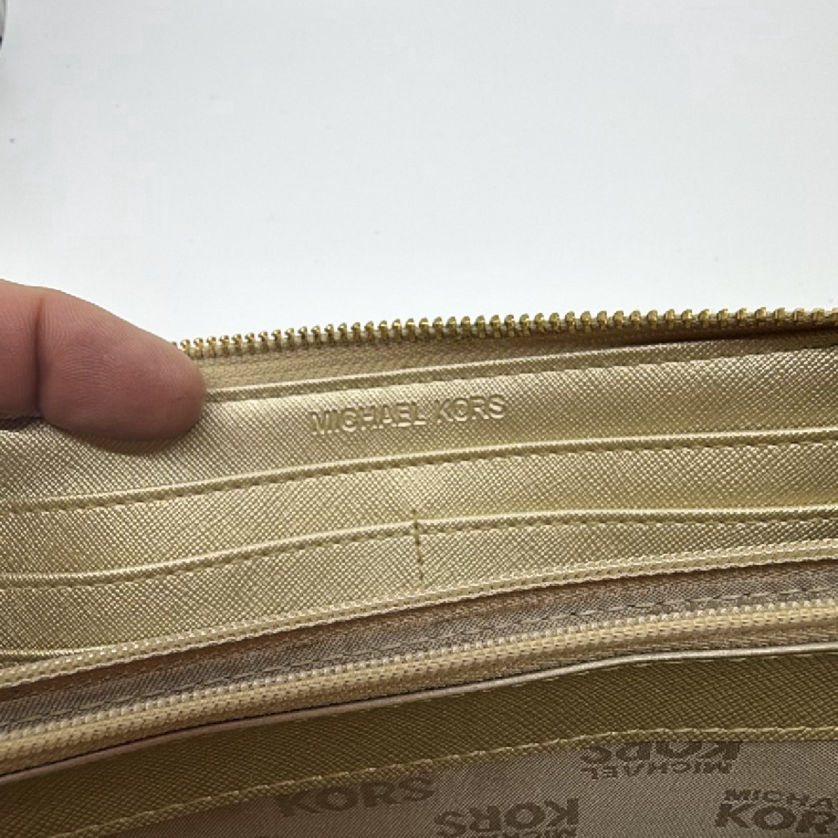 Michael Kors Gold MK Monogram Zip Around Wallet