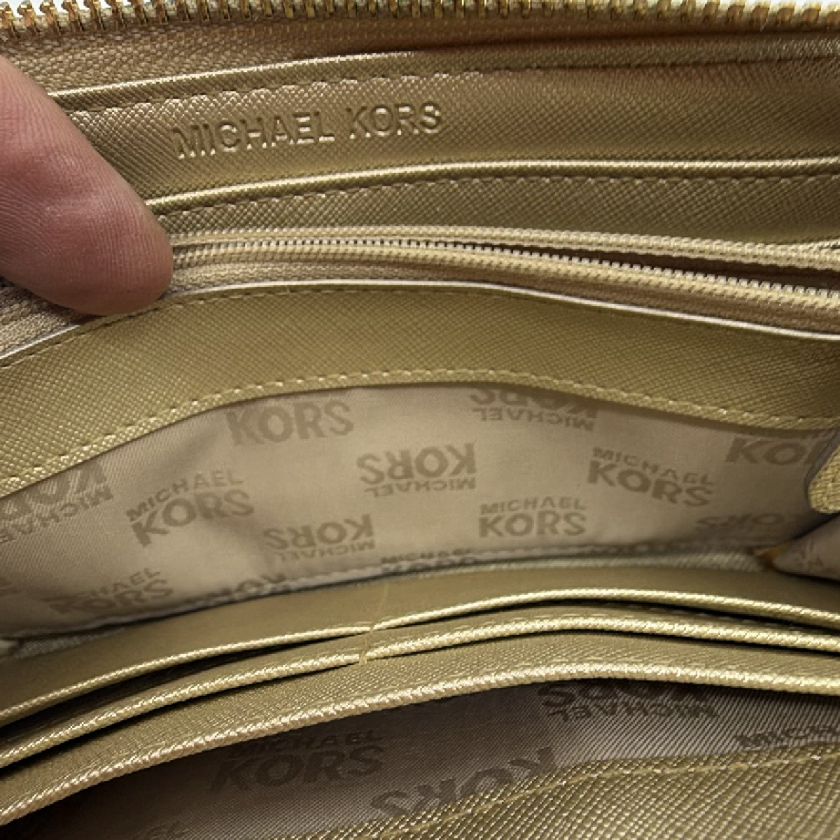 Michael Kors Gold MK Monogram Zip Around Wallet