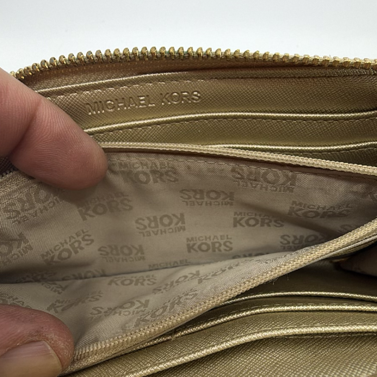 Michael Kors Gold MK Monogram Zip Around Wallet