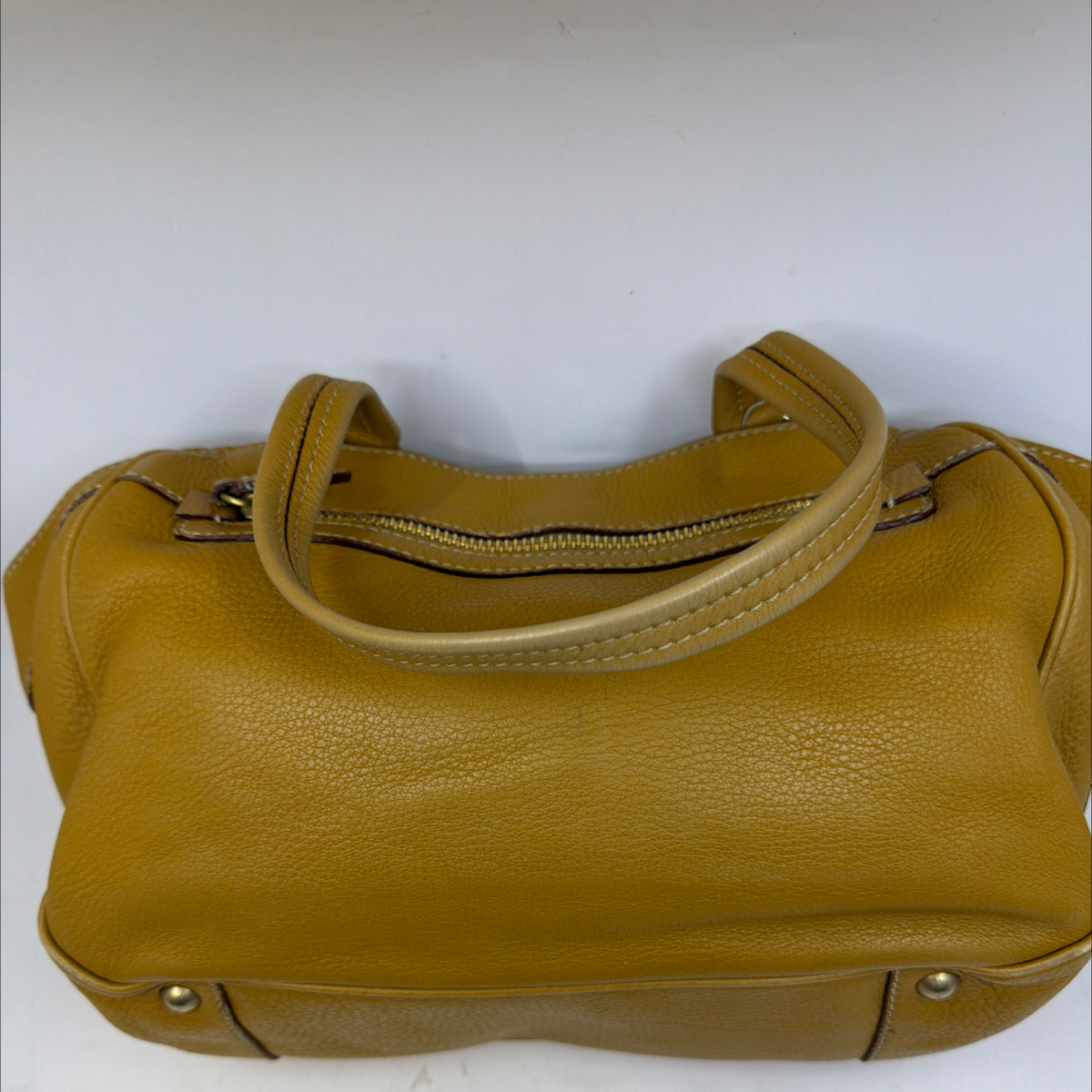 Prada Mustard Yellow Pebbled Leather Satchel Handbag