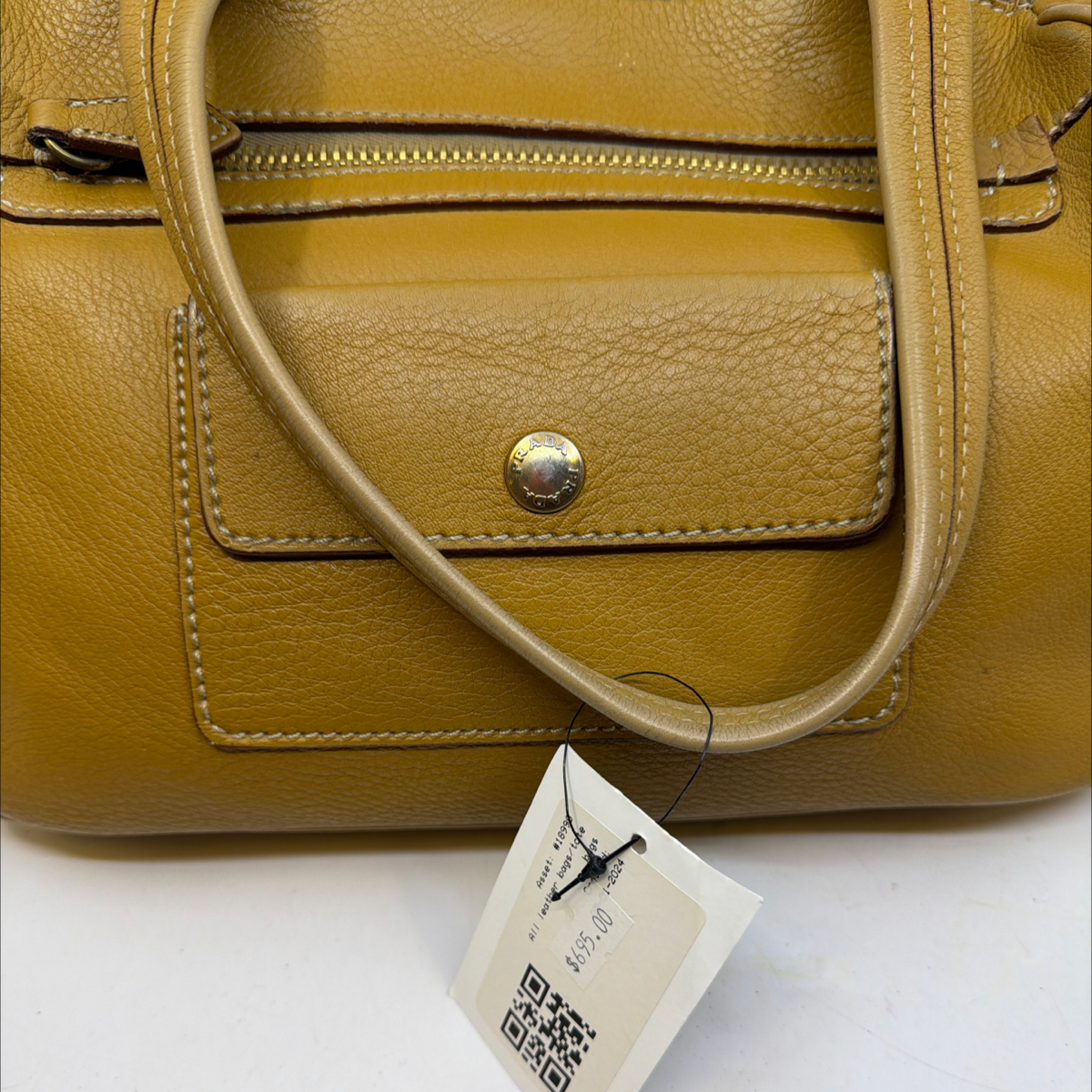 Prada Mustard Yellow Pebbled Leather Satchel Handbag