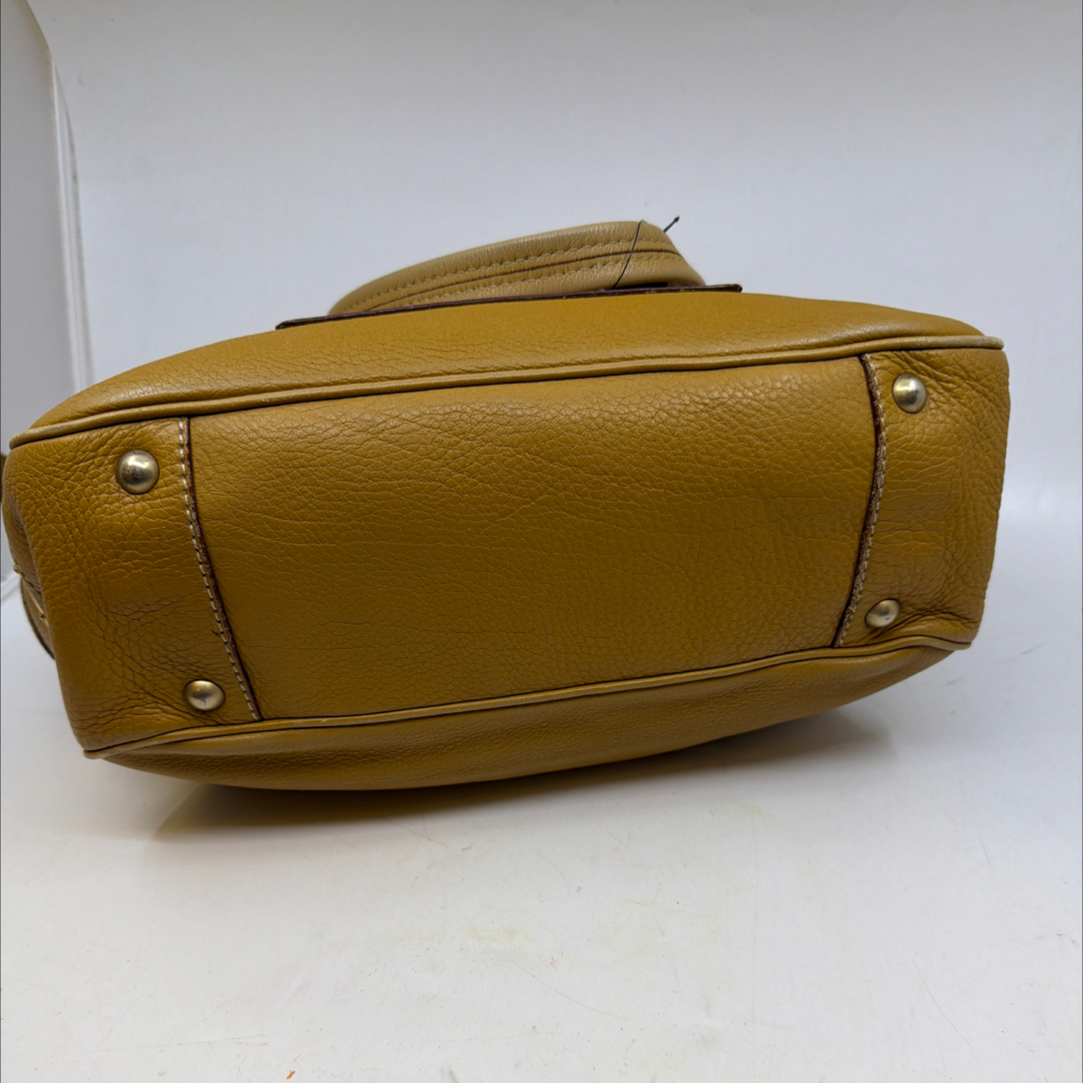 Prada Mustard Yellow Pebbled Leather Satchel Handbag