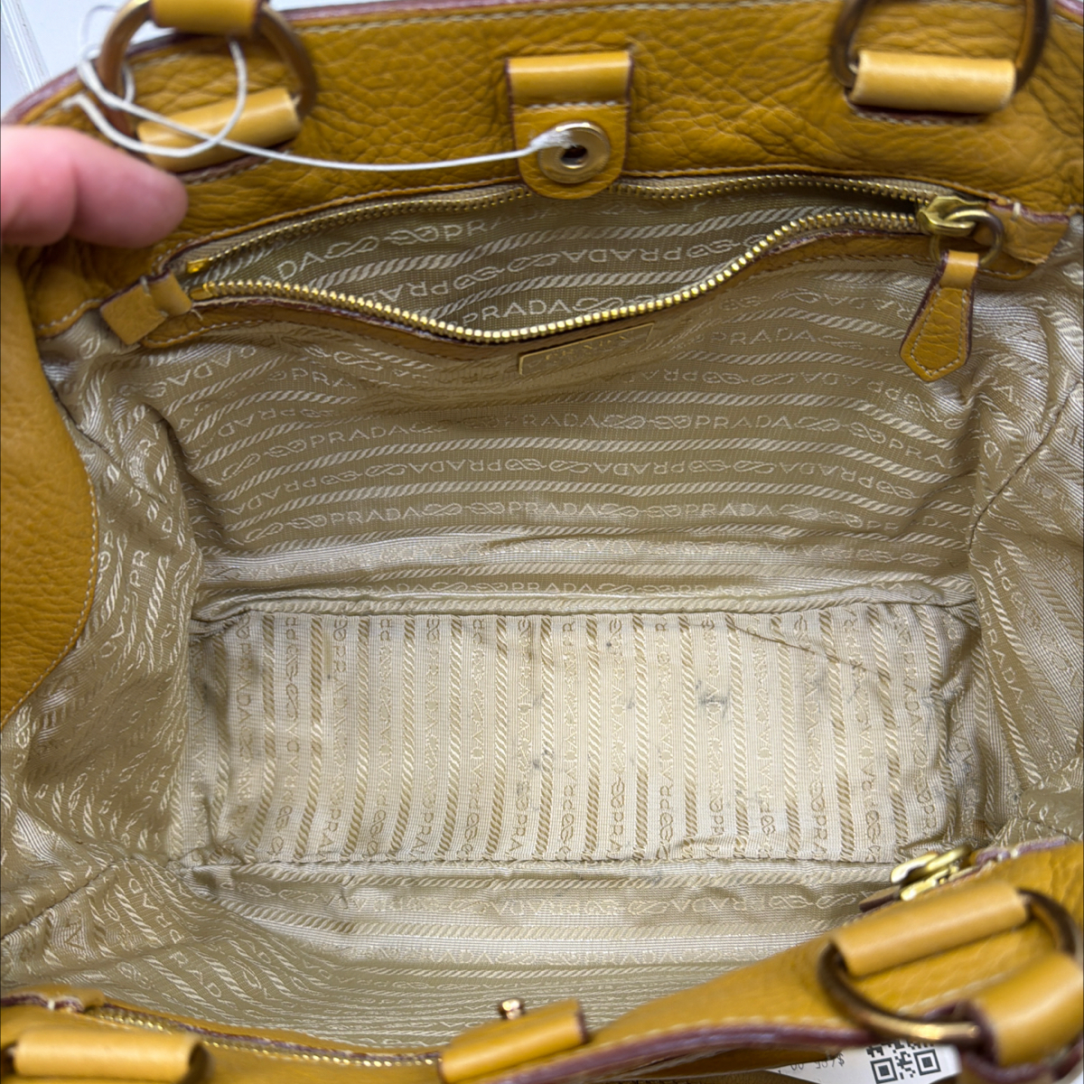 Prada Mustard Yellow Pebbled Leather Satchel Handbag