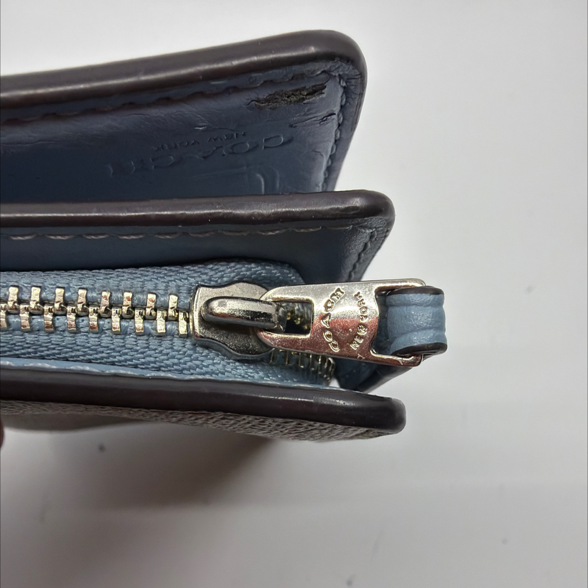 Coach Signature Canvas Bi-Fold Wallet Brown & Blue