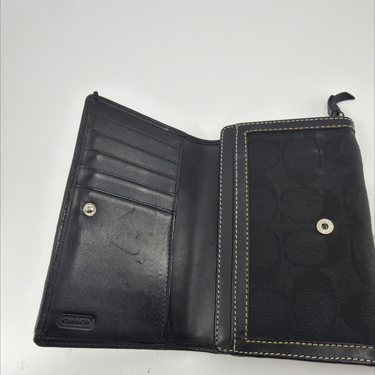 Coach Signature C Bi-Fold Black Canvas & Leather Wallet