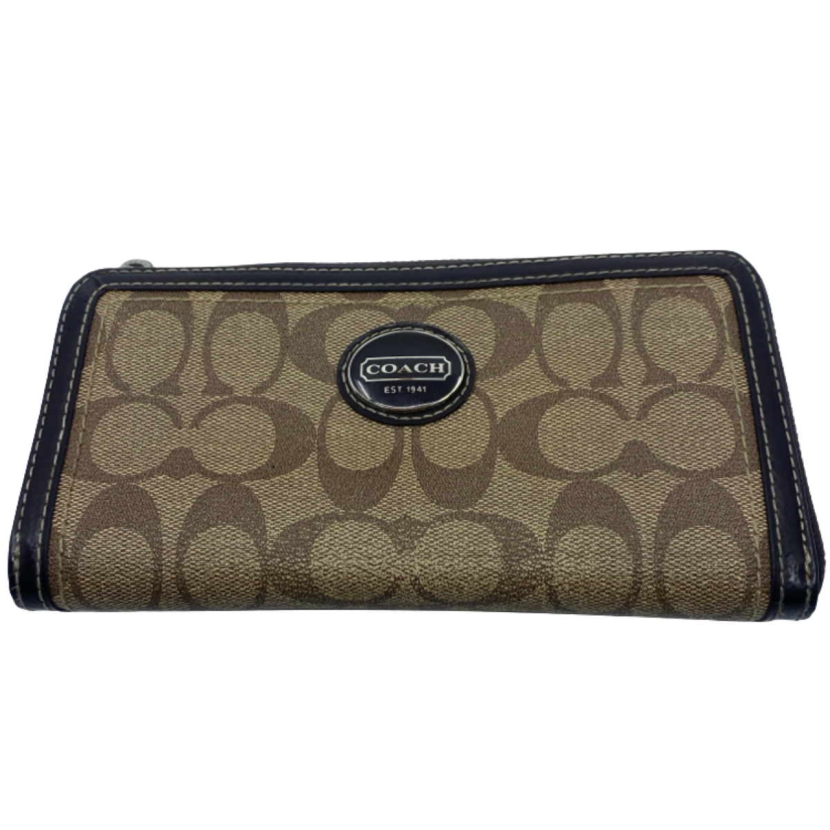Coach Signature C Brown Coated Canvas Zip Around Wallet