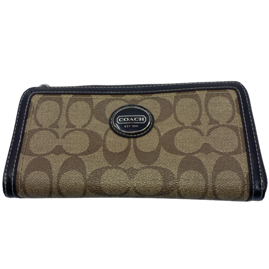 Coach Signature C Brown Coated Canvas Zip Around Wallet