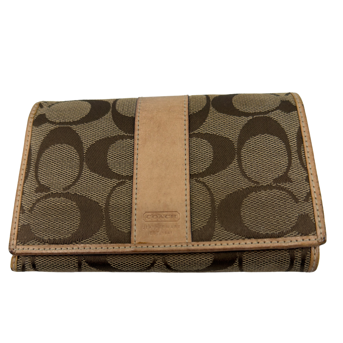 Coach Signature C Flap Brown Tan Coated Canvas Leather Wallet